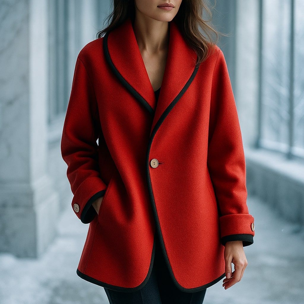 Women's Coat – Oversized Contrast-Trim Lapel Swing