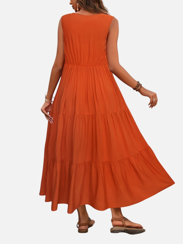 Women's V-Neck Tiered Maxi Dress – Effortless Summer Elegance in Black | Invictora.com