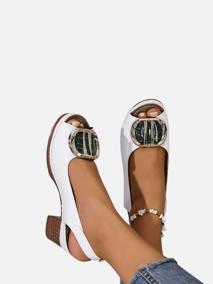 Women's Comfort Strap Heels - Glossy Leather Look Style product image | Invictora.com