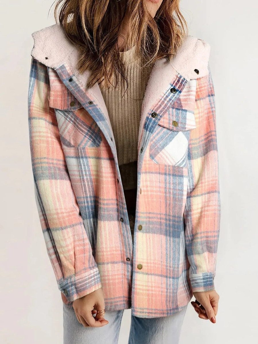Women's Shacket – Oversized Hooded Check