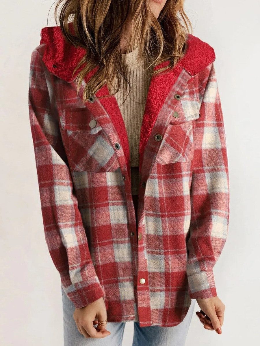 Women's Shacket – Oversized Hooded Check