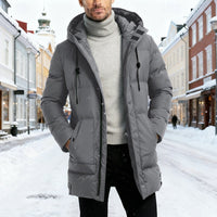 Longline Puffer Coat with Drawstring Hood and Deep Pockets