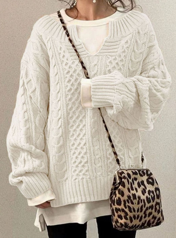 Women's Jumper – Oversized Cable Knit V-Neck Pullover