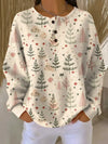 Women's Knit Button-Front Crew Neck Jumper – Festive Print