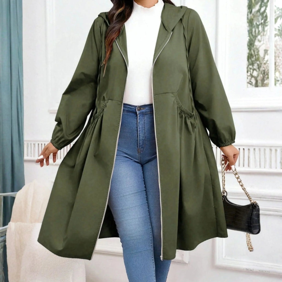 Women's Casual Plus Size Drawstring Zip-Up Long Sleeve Hooded Coat