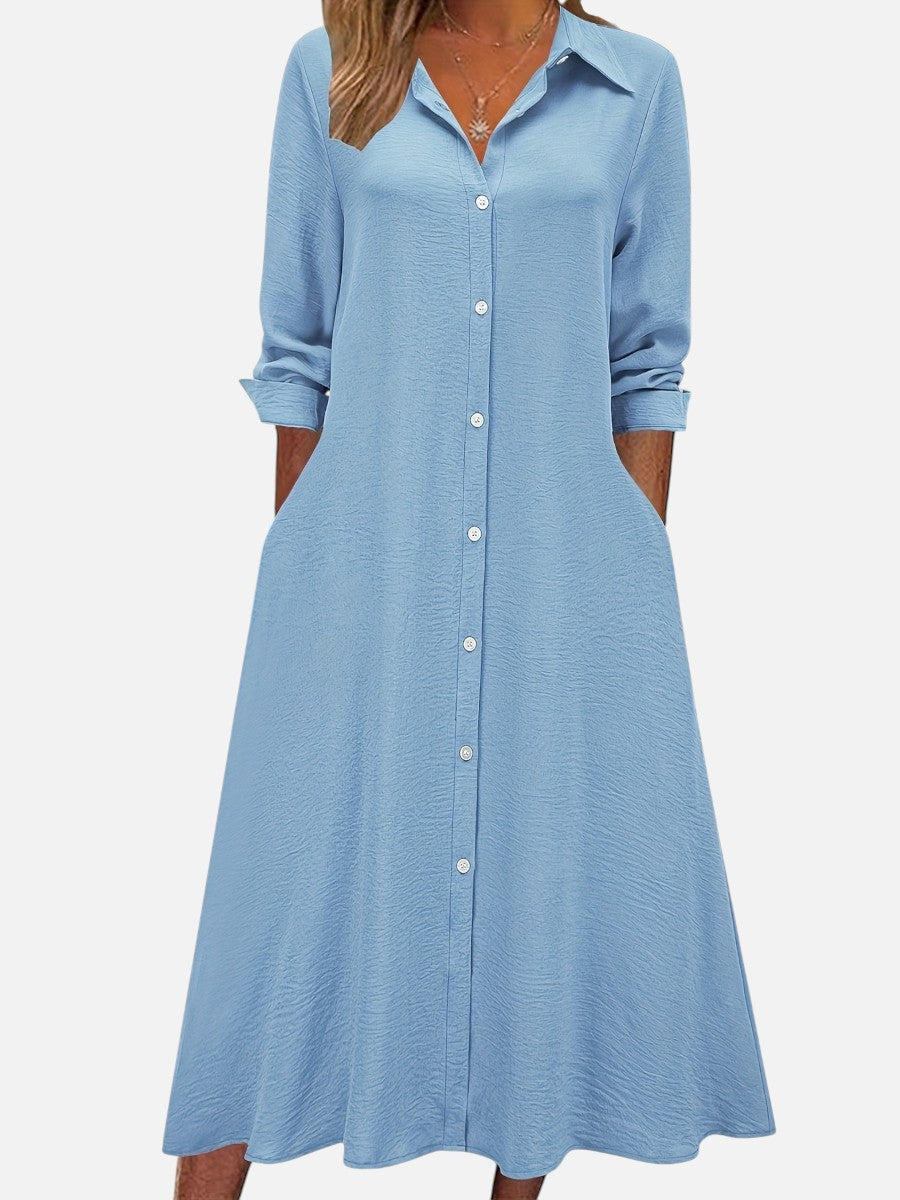 Women's Button Front Midi Shirt Dress - Relaxed Flattering Fit product image | Invictora.com