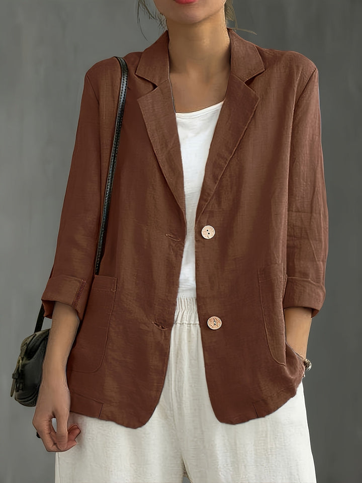 Women's Nadia – Classic Linen Blazer With Pockets For Smart Casual Wear in Khaki | Invictora.com