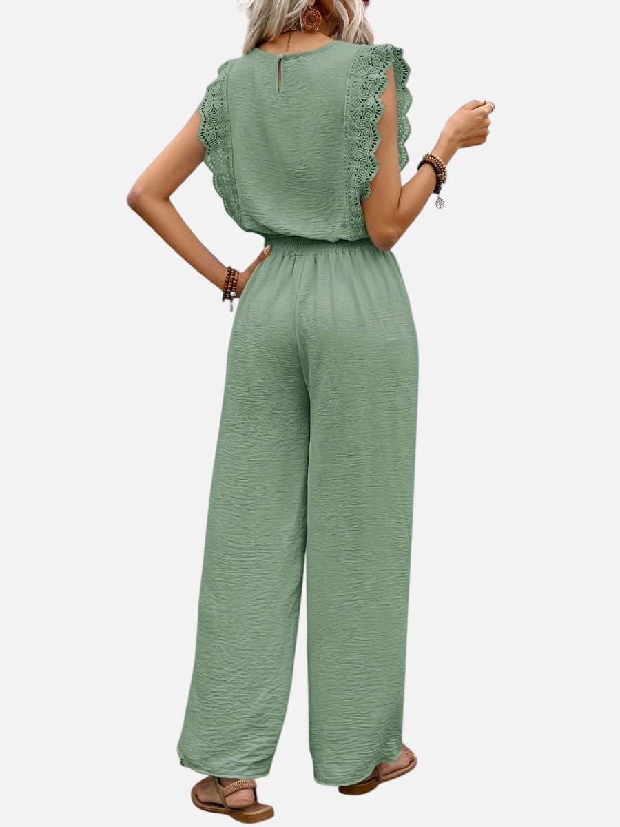 Women's Two Piece Outfit Set – Relaxed Top & Wide Leg Trousers in Light Green | Invictora.com