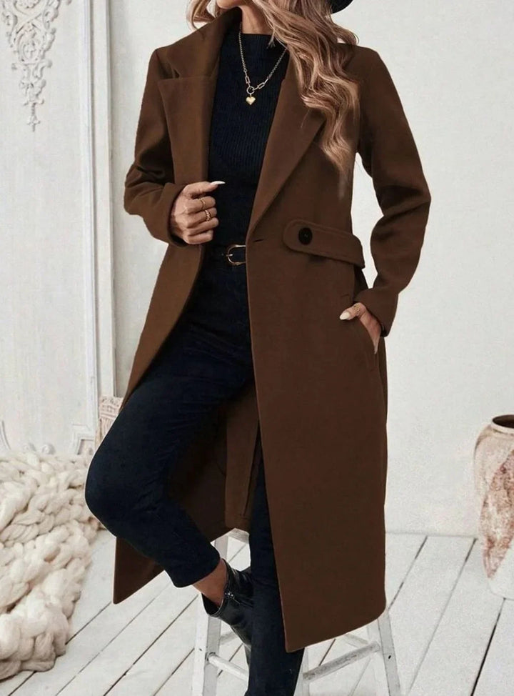 Women's Belted Long Wool Coat – Wide Collar
