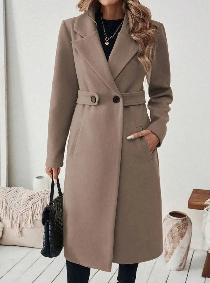 Women's Belted Long Wool Coat – Wide Collar