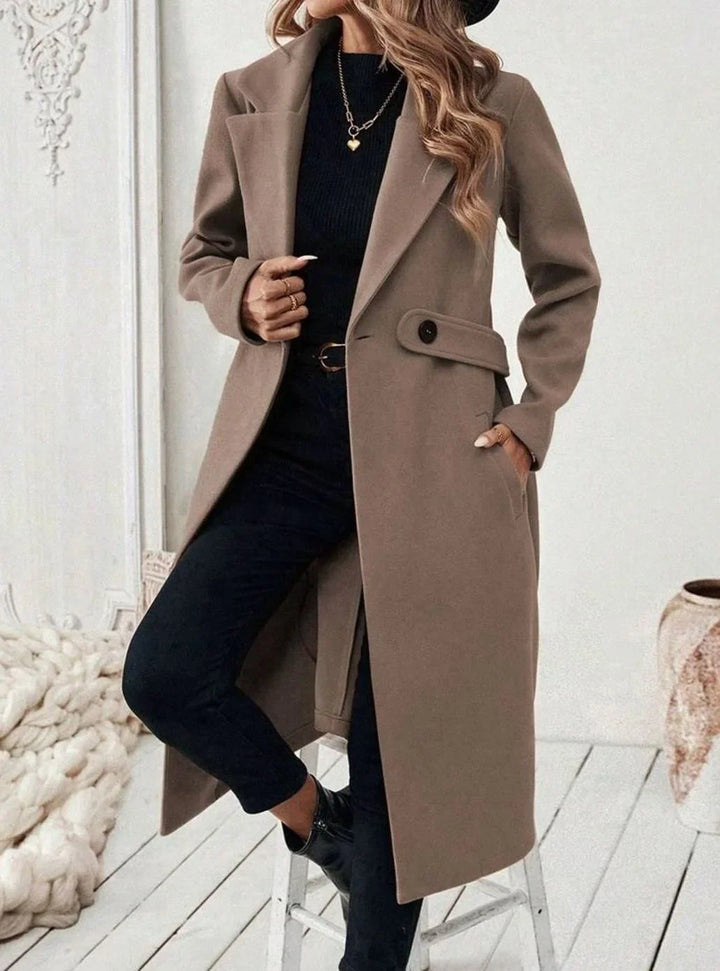 Women's Belted Long Wool Coat – Wide Collar
