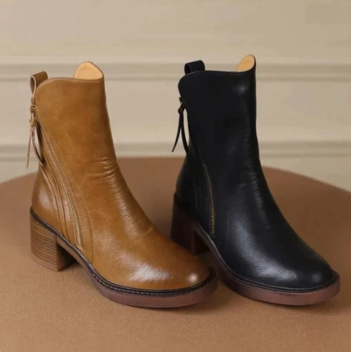 Women's Block Heel Ankle Boots – Side Zip