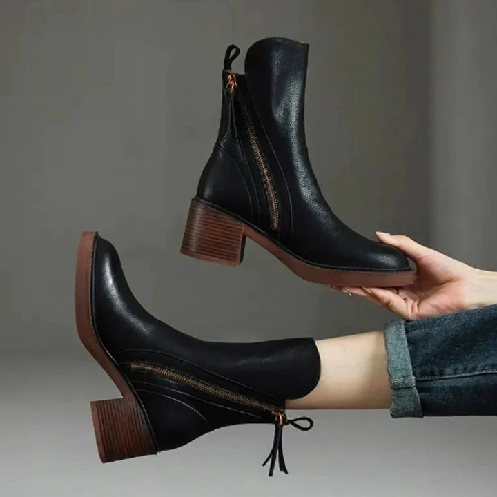 Women's Block Heel Ankle Boots – Side Zip