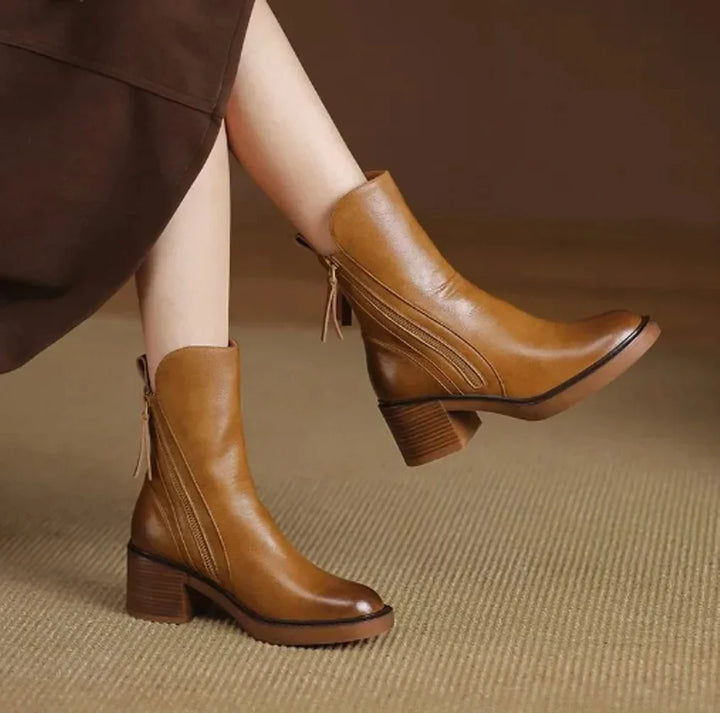 Women's Block Heel Ankle Boots – Side Zip