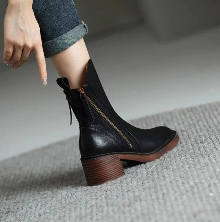 Women's Block Heel Ankle Boots – Side Zip
