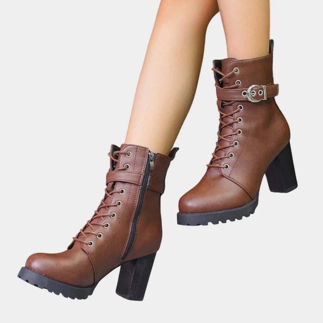 Women's Block Heel Combat Ankle Boots – Lace-Up