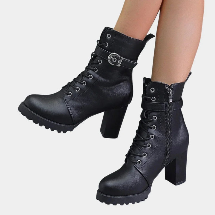 Women's Block Heel Combat Ankle Boots – Lace-Up