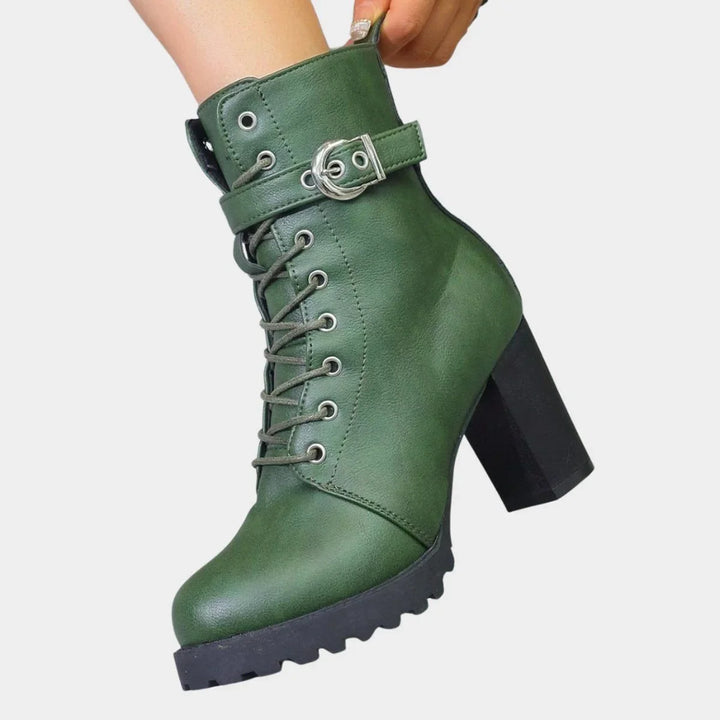 Women's Block Heel Combat Ankle Boots – Lace-Up
