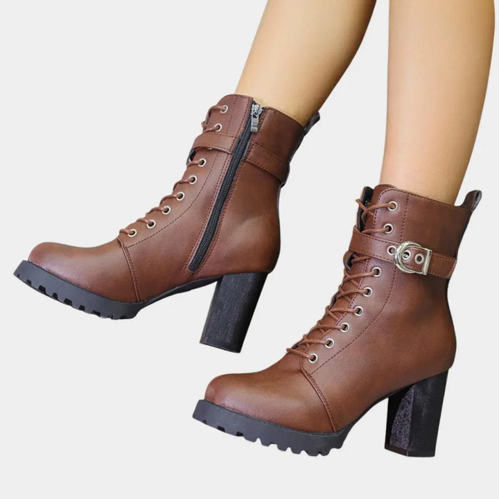 Women's Block Heel Combat Ankle Boots – Lace-Up