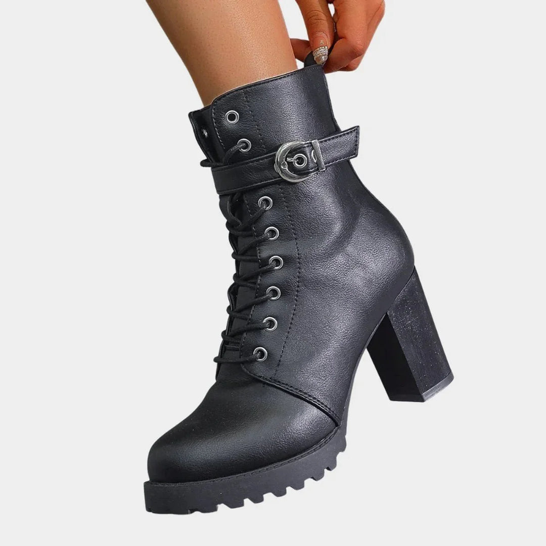 Women's Block Heel Combat Ankle Boots – Lace-Up