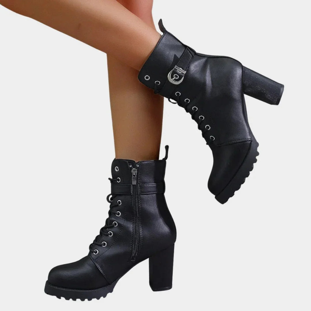 Women's Block Heel Combat Ankle Boots – Lace-Up