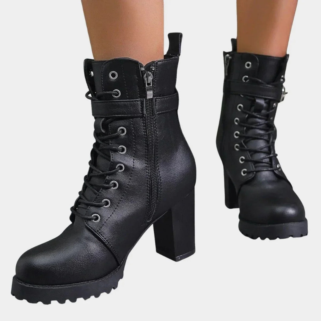 Women's Block Heel Combat Ankle Boots – Lace-Up