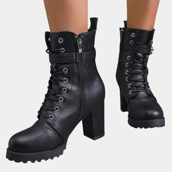 Women's Block Heel Combat Ankle Boots – Lace-Up
