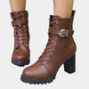Women's Block Heel Combat Ankle Boots – Lace-Up