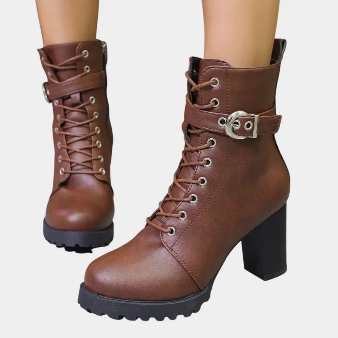Women's Block Heel Combat Ankle Boots – Lace-Up