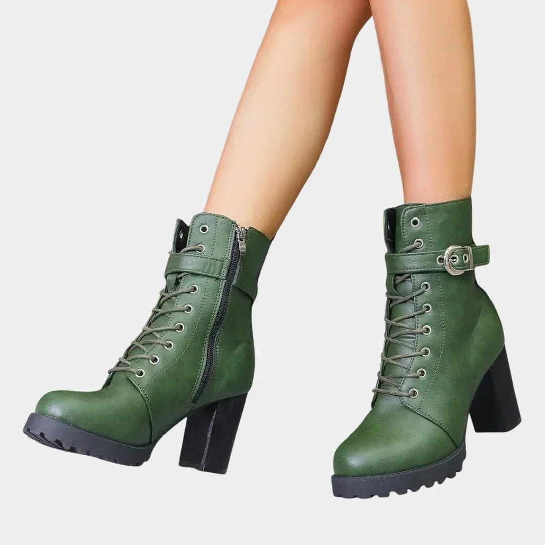 Women's Block Heel Combat Ankle Boots – Lace-Up