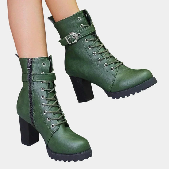 Women's Block Heel Combat Ankle Boots – Lace-Up