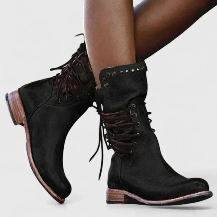 Women's Block Heel Leather Boots – Lace-Up