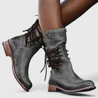Women's Block Heel Leather Boots – Lace-Up