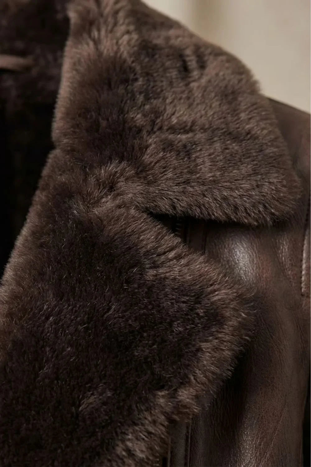 Women's Brown Leather Jacket – Shearling Collar And Warm Lining