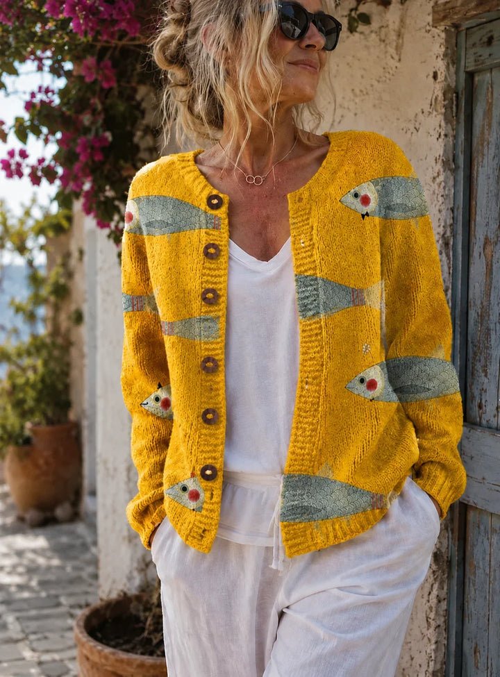 Women's Button-Down Fish Print Cardigan