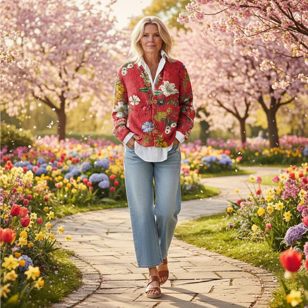 Women's Button-Down Floral Print Cardigan Sweater