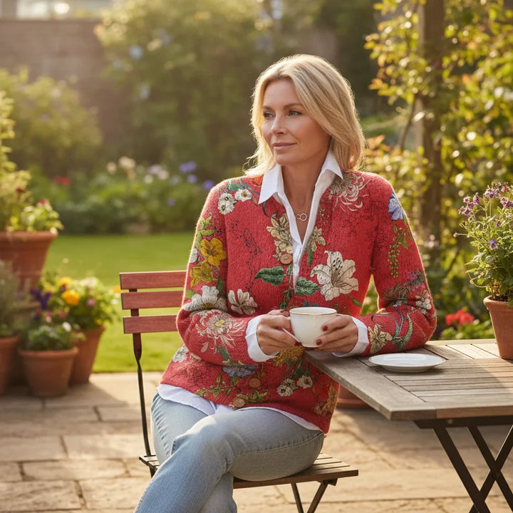 Women's Button-Down Floral Print Cardigan Sweater