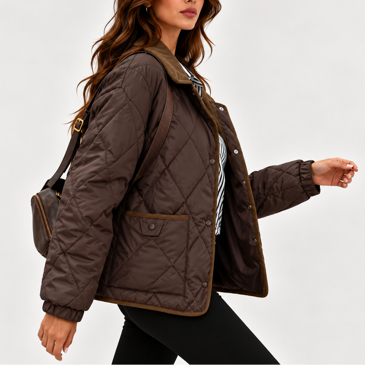 Women's Puffer Jacket – Quilted Corduroy Collar