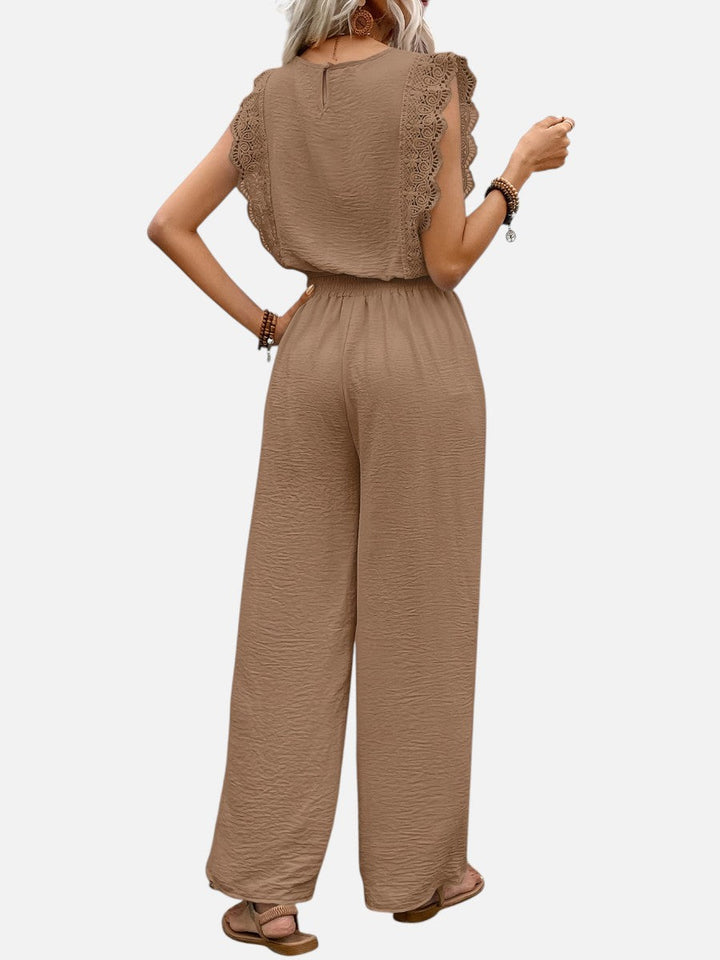 Women's Two Piece Outfit Set – Relaxed Top & Wide Leg Trousers in Khaki | Invictora.com