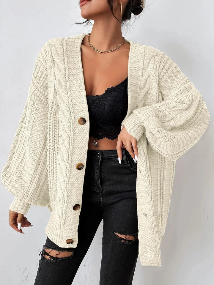 Women's Cable Knit Oversized Button-Down Cardigan