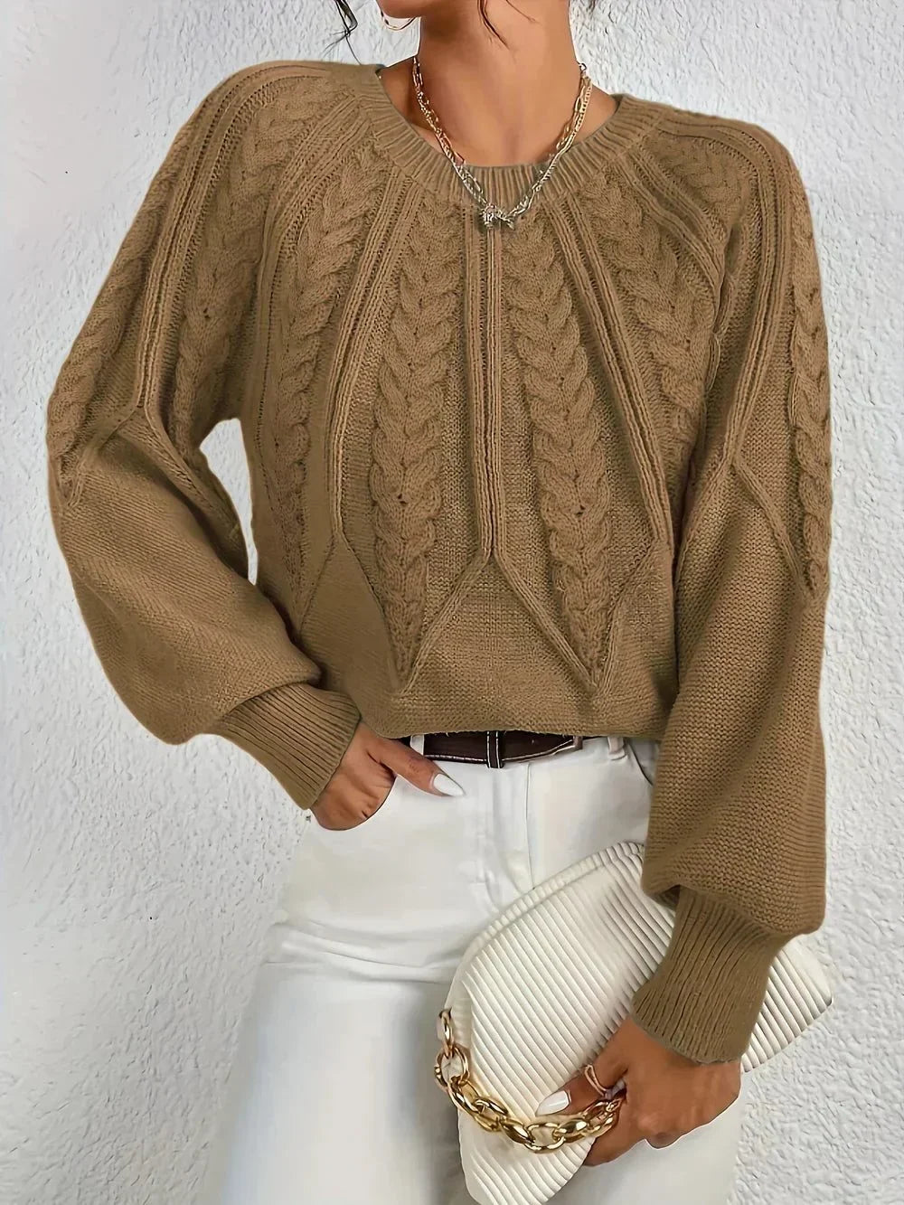 Women's Cable Knit Sweater – Crew Neck