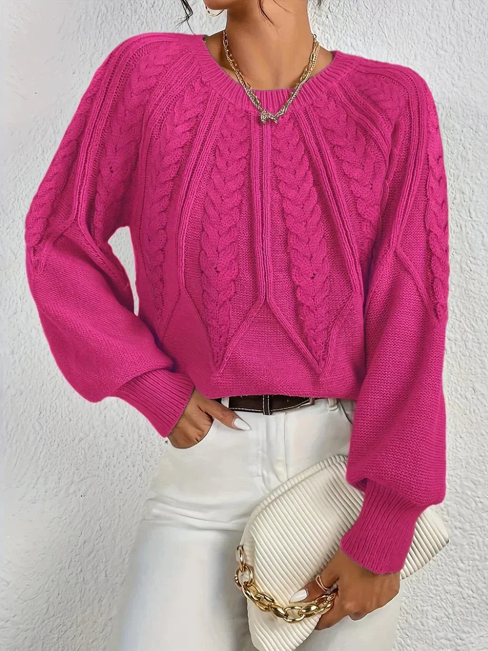Women's Cable Knit Sweater – Crew Neck
