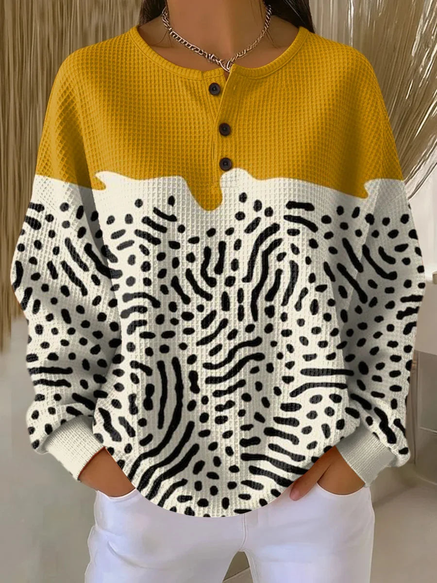 Women's Colourblock Knit Button-Front Jumper – Abstract Pattern