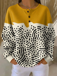 Women's Colourblock Knit Button-Front Jumper – Abstract Pattern