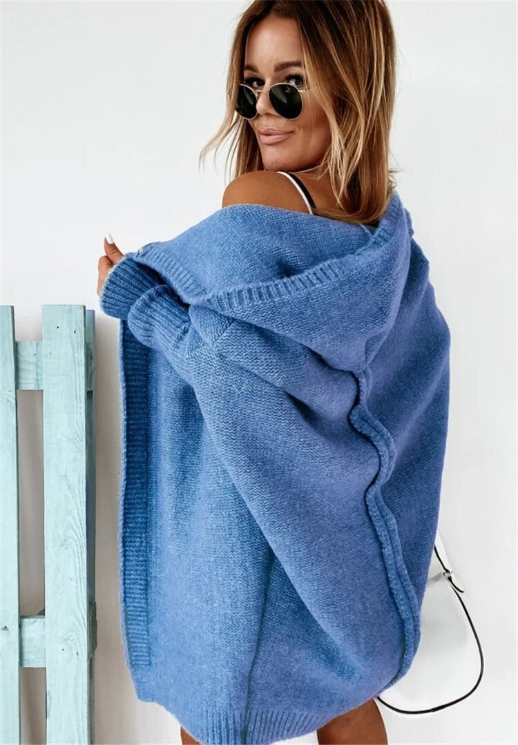 Women's Oversized Open-Front Long Cardigan with Hood