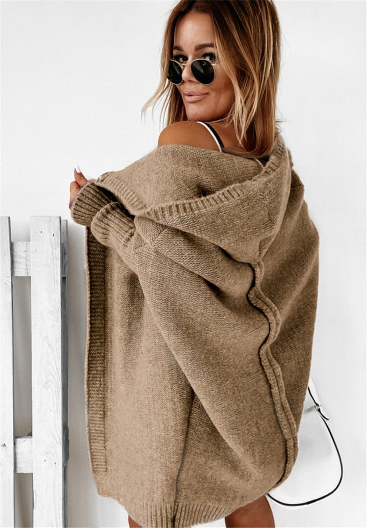 Women's Oversized Open-Front Long Cardigan with Hood