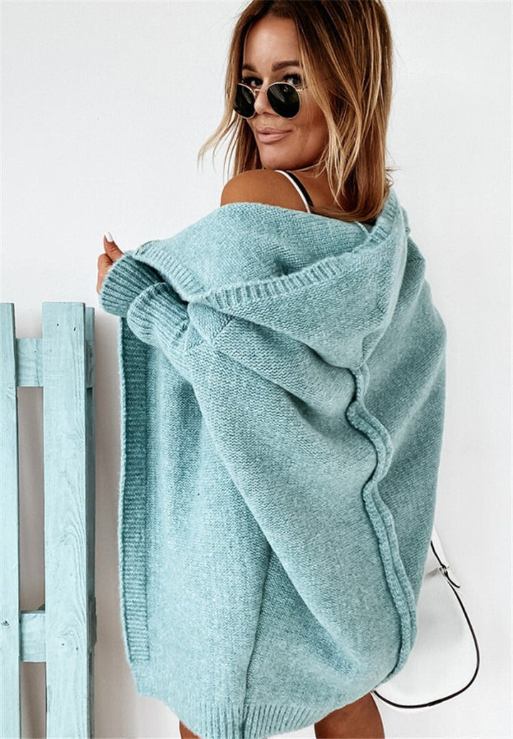 Women's Oversized Open-Front Long Cardigan with Hood