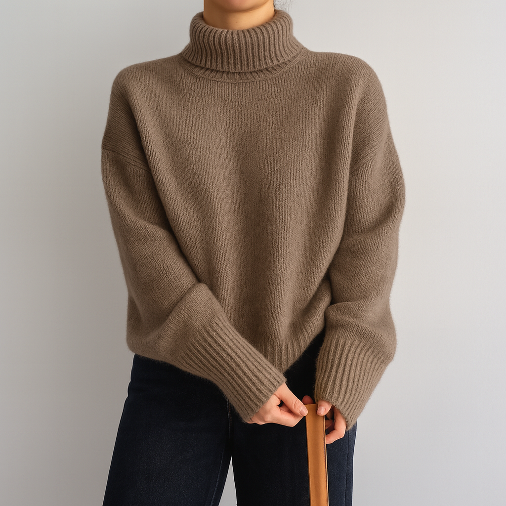 Women's Jessie Turtleneck Sweater in Beige | Invictora.com