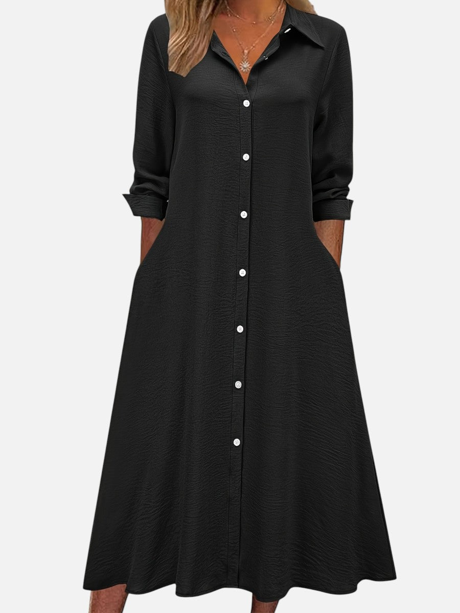 Women's Button Front Midi Shirt Dress - Relaxed Flattering Fit product image | Invictora.com