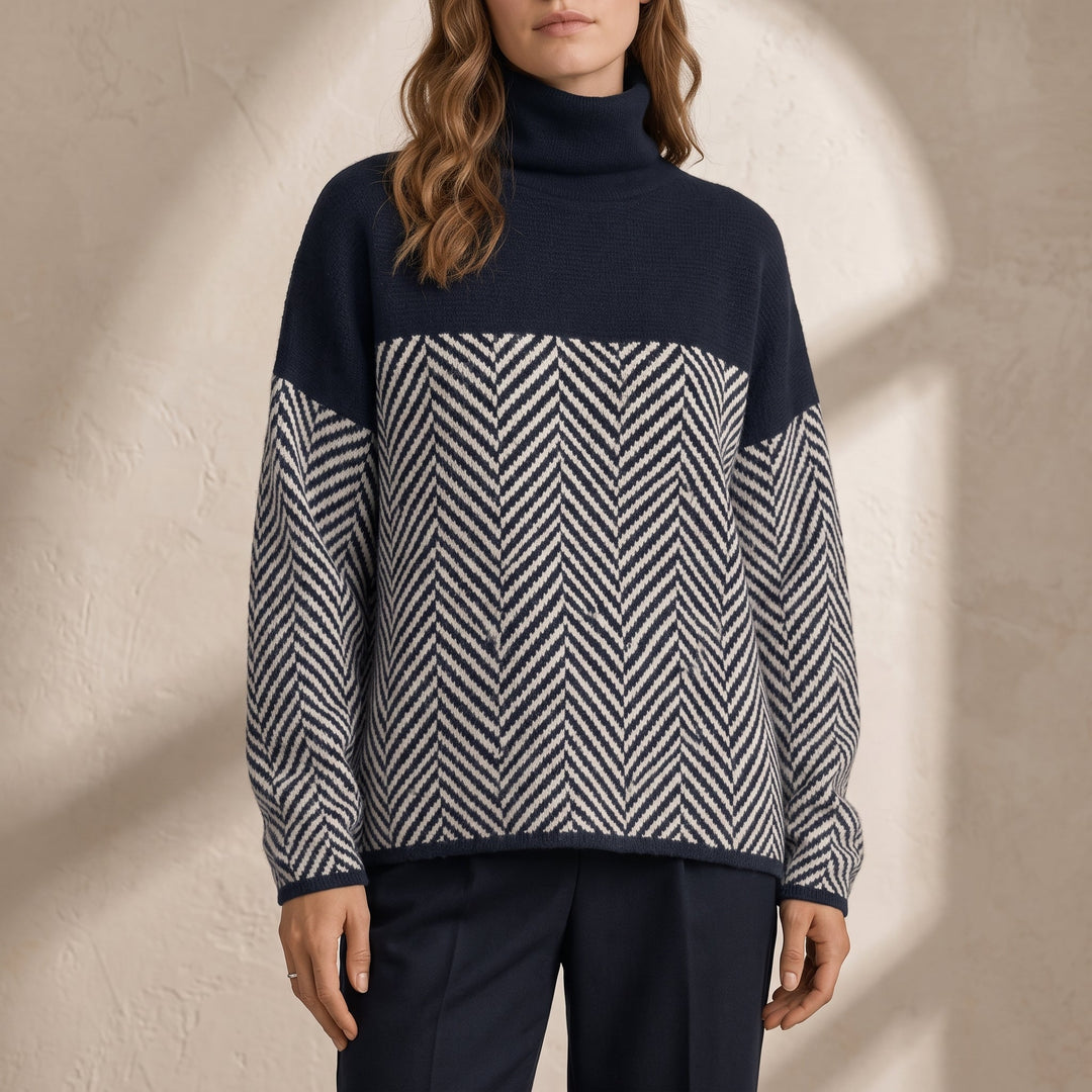 Women's Jumper – Chevron Colour-Block Relaxed-Fit Funnel-Neck Knit